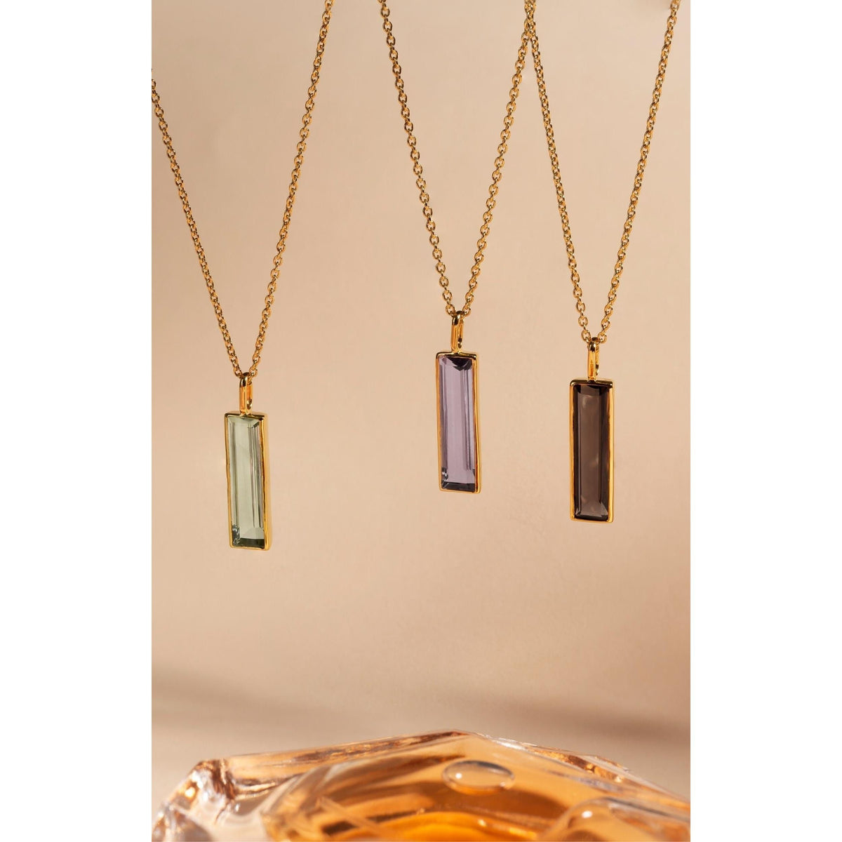 Elongated Baguette Pink Amethyst Necklace