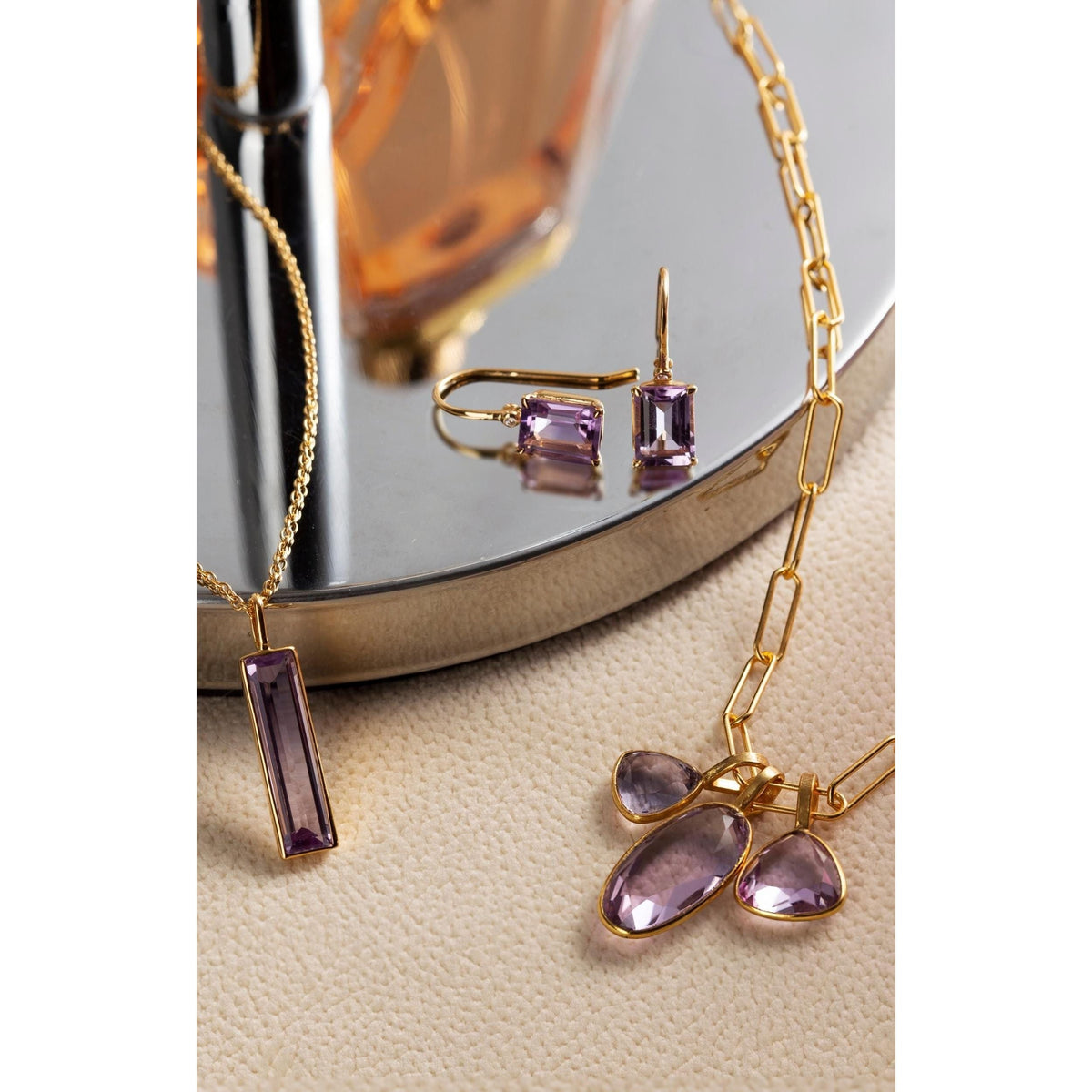 Elongated Baguette Pink Amethyst Necklace