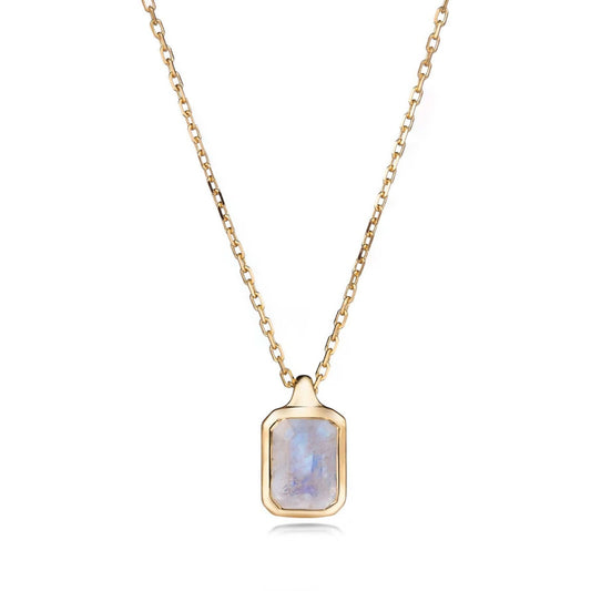 Malaika Rainbow Moonstone Octagon Necklace