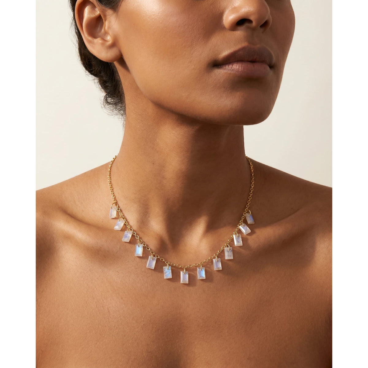 Baguette Charms Rainbow Moonstone Necklace