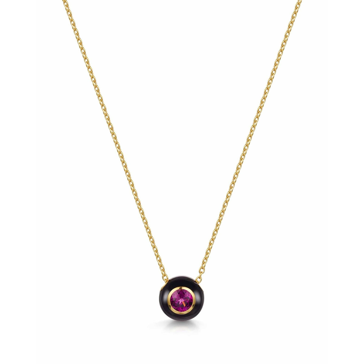 Black Enamel Rose Cut Rhodolite Necklace