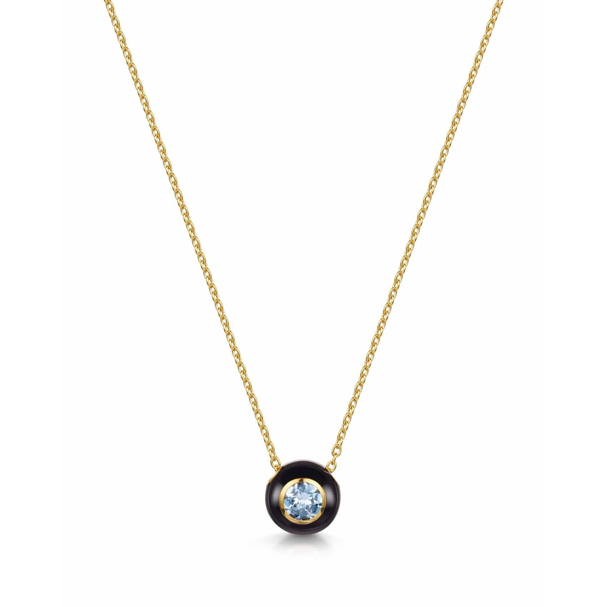 Black Enamel Rose Cut Sky Blue Topaz Necklace