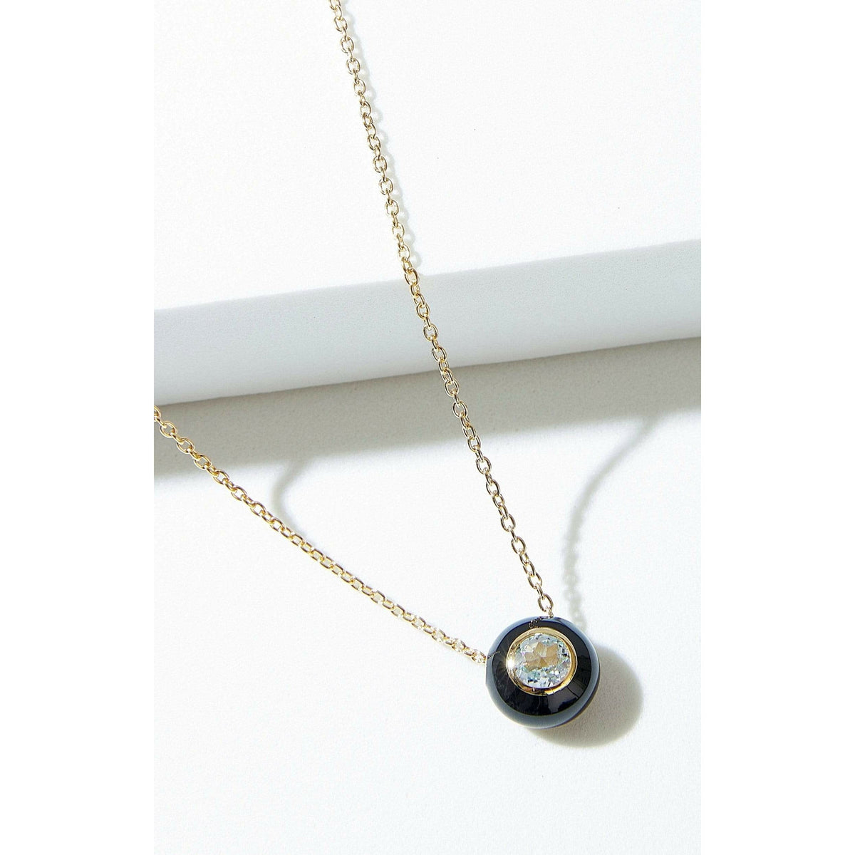Black Enamel Rose Cut Sky Blue Topaz Necklace