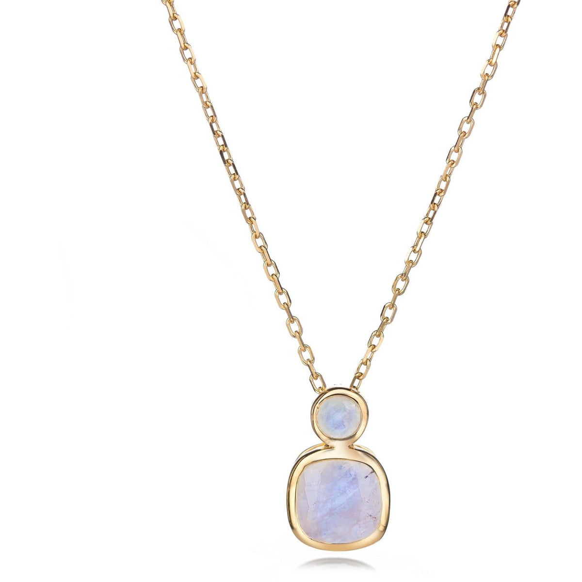 Malaika Rainbow Moonstone Round and Cushion Cut Necklace