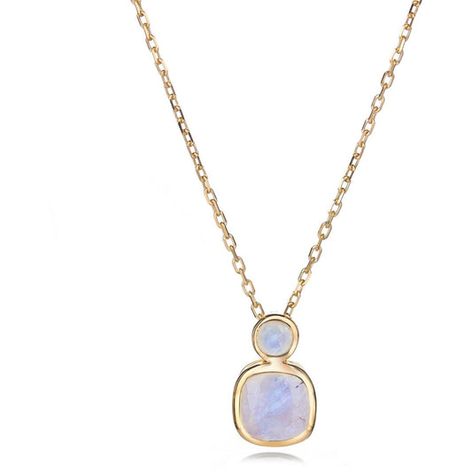 Malaika Rainbow Moonstone Round and Cushion Cut Necklace
