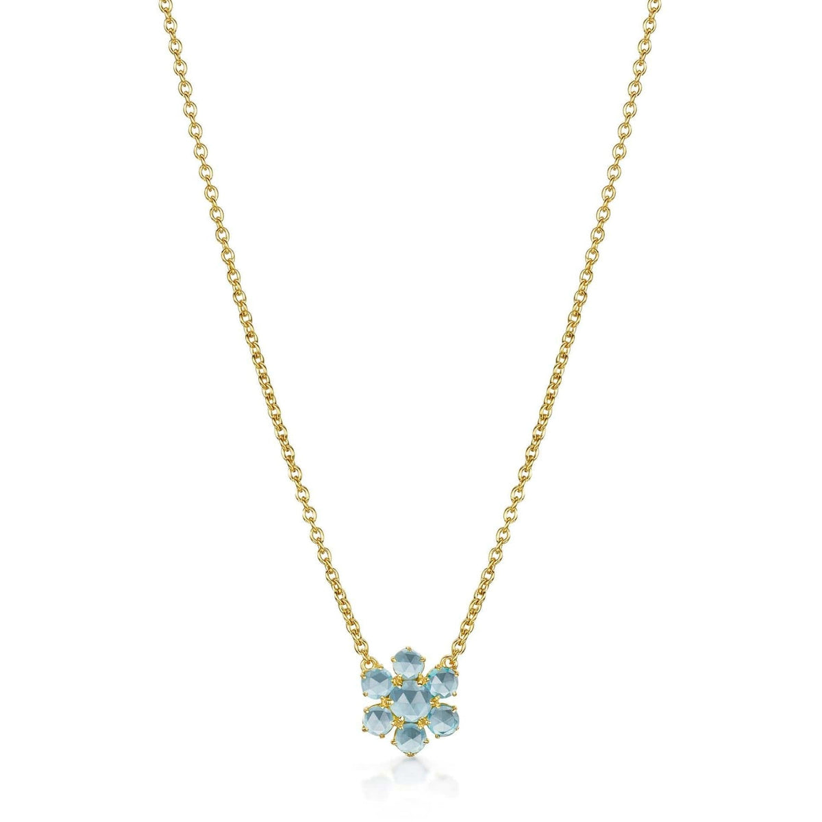 Precious Flower Rose Cut Sky Blue Topaz Necklace
