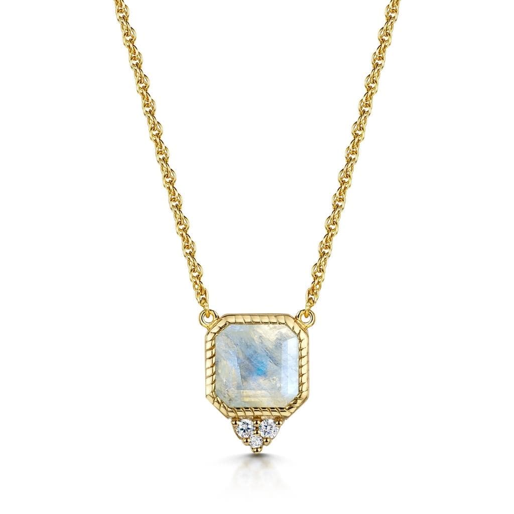 Rainbow Moonstone Asscher Cut Necklace