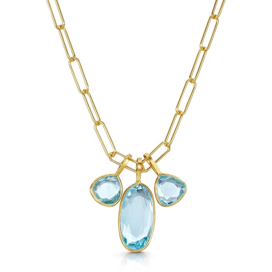 Triple Charm Organic Sky Blue Topaz Necklace