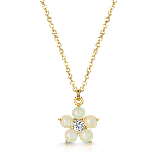 White Opal Daisy Necklace