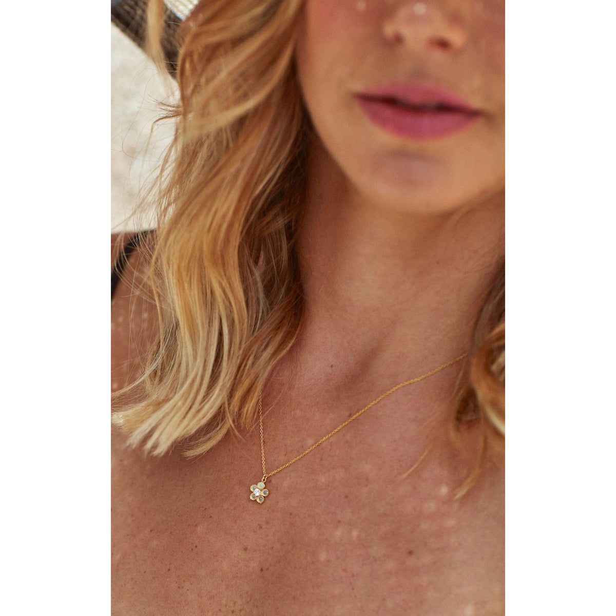 White Opal Daisy Necklace