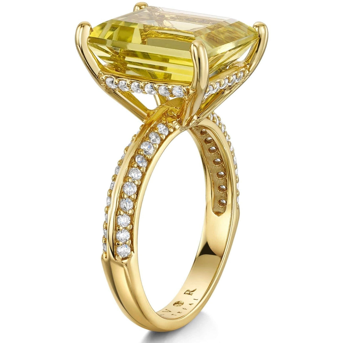 Lemon Quartz Emerald Cut Cocktail Ring