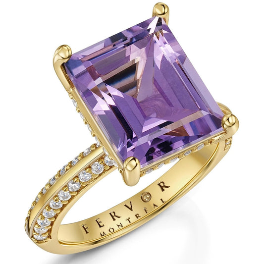 Pink Amethyst Emerald Cut Cocktail Ring