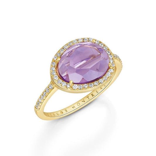 Table Cut Pink Amethyst Halo Ring