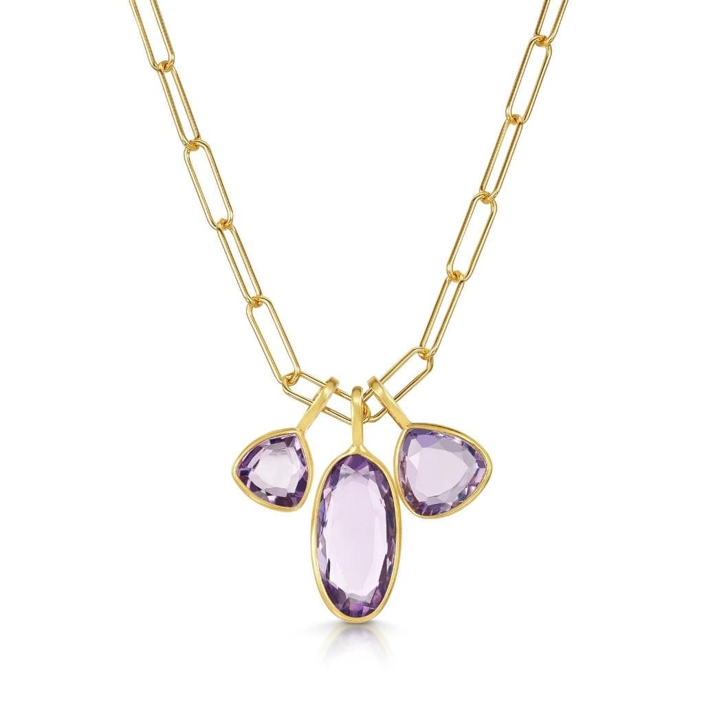 Triple Charm Organic Pink Amethyst Necklace
