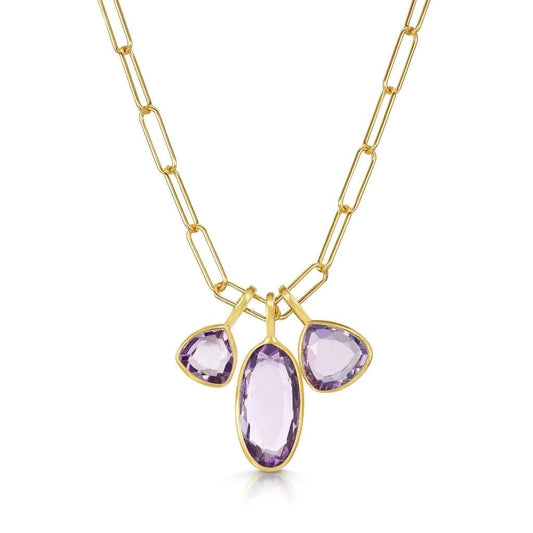 Triple Charm Organic Pink Amethyst Necklace
