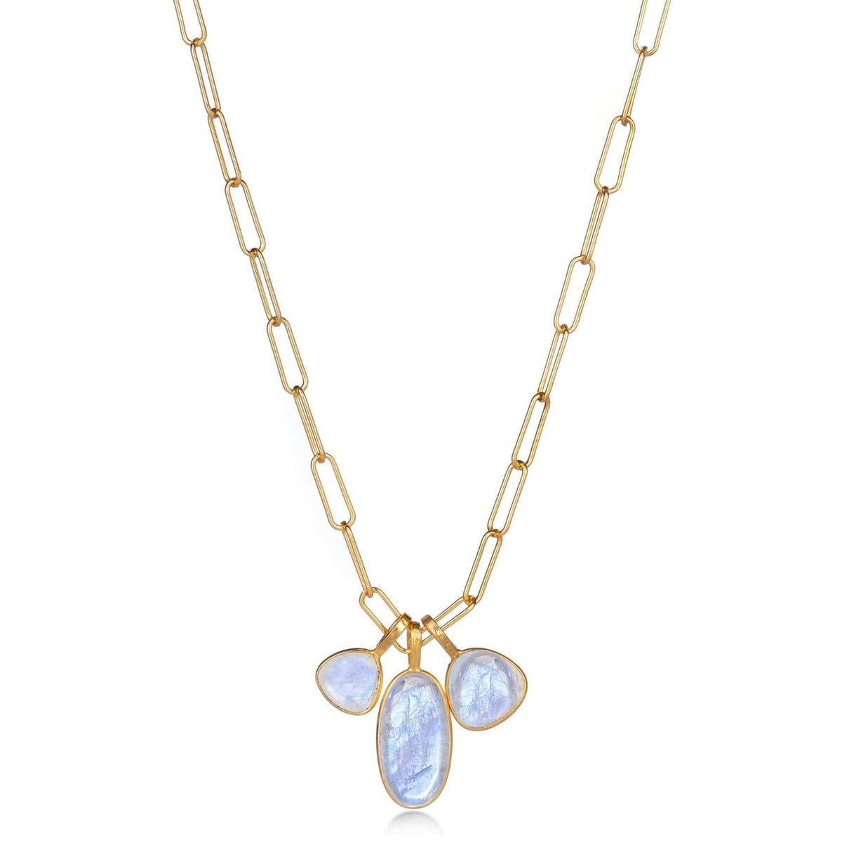 Triple Charm Organic Rainbow Moonstone Necklace