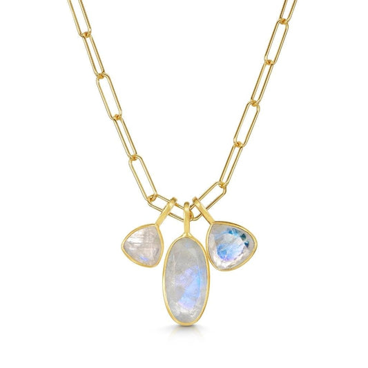 Triple Charm Organic Rainbow Moonstone Necklace