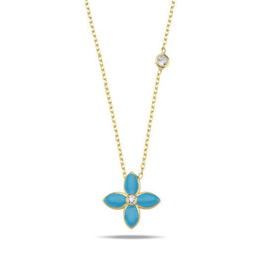 Moroccan Flower Necklace- Vintage Blue