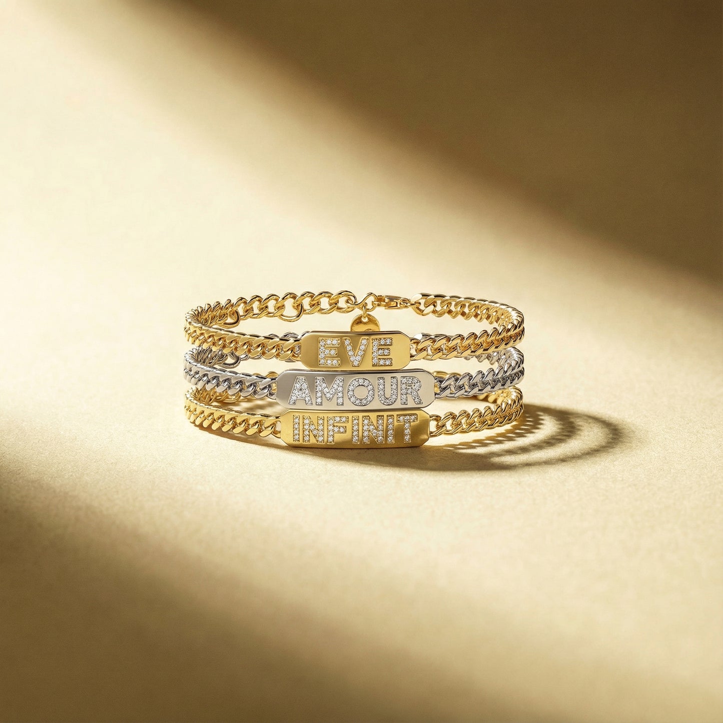 18k Gold Plated Silver Pavé Letter ID Bar Curb Chain Bracelet His & Hers ID  Bar AW24B001G