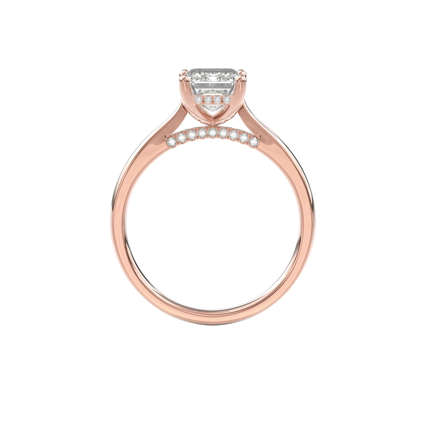 Elara Hidden Halo Salitaire Engagement Ring Emerald•Rose Gold