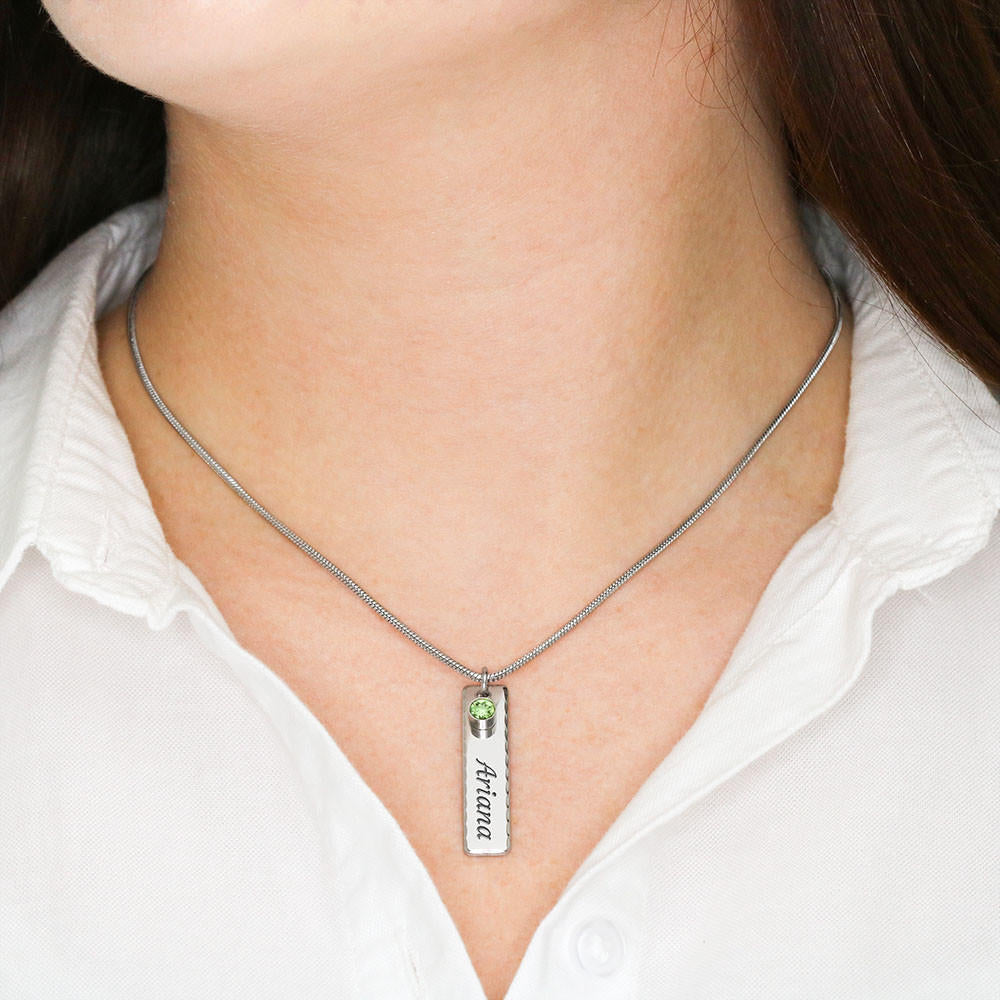 Engraved Birthstone Pendant Necklace Anniversary Gift For Wife